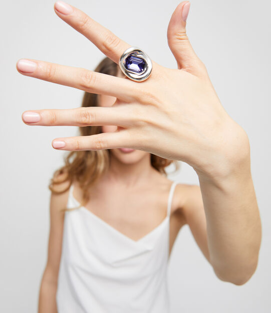 Ring with purple crystal, Silver, large